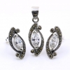 Marquise set with marcasite, earrings, pendant, 925 silver, transparent white