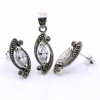 Marquise set with marcasite, earrings, pendant, 925 silver, transparent white