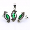 Marquise set with marcasite, earrings, pendant, 925 silver, emerald green