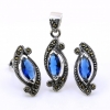 Marquise set with marcasite, earrings, pendant, 925 silver, navy blue