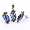 Marquise set with marcasite, earrings, pendant, 925 silver, navy blue