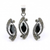 Marquise set with marcasite, earrings, pendant, 925 silver, jet black