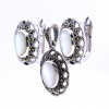 Oval set with marcasite and Mother of Pearl, earrings, pendant, silver 925, mother-of-pearl