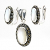 Oval set with marcasite and Mother-of-pearl, earrings, pendant, silver 925, mother-of-pearl