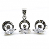 Hazel set with marcasite, earrings, pendant, silver 925, transparent white