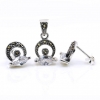 Hazel set with marcasite, earrings, pendant, silver 925, transparent white