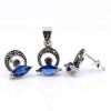 Hazel set with marcasite, earrings, pendant, silver 925, navy blue