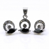 Hazel set with marcasite, earrings, pendant, silver 925, jet black