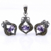 Lily set with marcasite, earrings, pendant, silver 925, purple