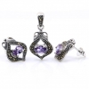 Lily set with marcasite, earrings, pendant, silver 925, purple