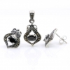 Lily set with marcasite, earrings, pendant, 925 silver, jet black