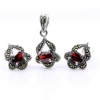 Gianna set with marcasite, earrings, pendant, 925 silver, magma red