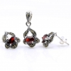 Gianna set with marcasite, earrings, pendant, 925 silver, magma red