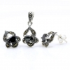 Gianna set with marcasite, earrings, pendant, 925 silver, jet black