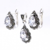 Picatura set with marcasite, earrings, pendant, 925 silver, transparent white