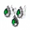 Set Drop with marcasite, earrings, pendant, silver 925, emerald green