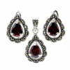 Set Drop with marcasite, earrings, pendant, silver 925, magma red