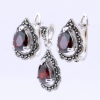 Set Drop with marcasite, earrings, pendant, silver 925, magma red