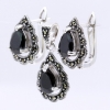 Set Drop with marcasite, earrings, pendant, silver 925, jet black