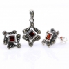 Set Rhombus with marcasite, earrings, pendant, silver 925, magma red