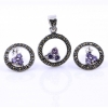 Set Aria with marcasite, earrings, pendant, silver 925, purple