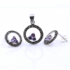 Set Aria with marcasite, earrings, pendant, silver 925, purple