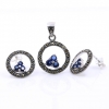 Set Aria with marcasite, earrings, pendant, silver 925, navy blue