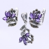 Set Nora with marcasite, earrings, pendant, silver 925, purple