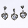 Heart set with marcasite, earrings, pendant, silver 925