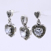 Heart set with marcasite, earrings, pendant, silver 925