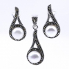 Drop set with cultured pearl and marcasite, earrings, pendant, silver 925