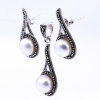 Drop set with cultured pearl and marcasite, earrings, pendant, silver 925