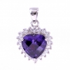 Heart pendant with crystals, rhodium-plated 925 silver, purple amethyst, 19.5mm