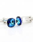 Swarovski crystal buttons, fancy rivoli Bermuda Blue 10mm, 925 rhodium-plated silver