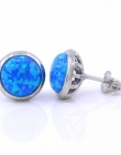 Round Earrings with Blue Opal, 925 Rhodium Plated Silver, 10mm