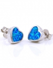 Heart Earrings with Blue Opal in 925 Rhodium Plated Silver, 9mm