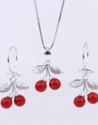 Cherry set with Swarovski red coral pearls, earrings, chain, pendant, 925 silver rhodium