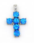 Cross pendant with Blue Opal, rhodium-plated 925 silver