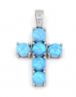 Cross pendant with Azure Opal, rhodium-plated 925 silver