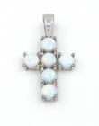 Cross pendant with White Opal, rhodium-plated 925 silver