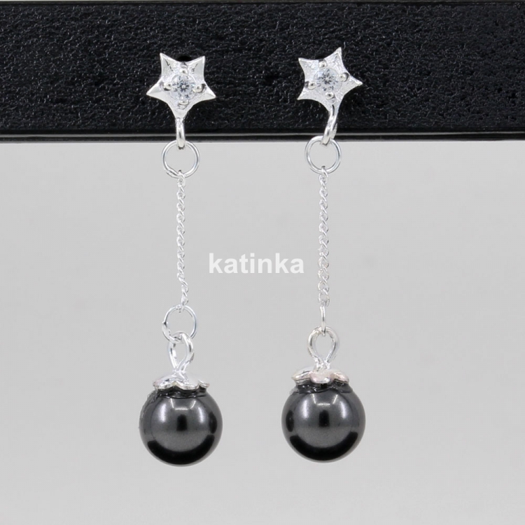 Dark gray Swarovski pearl earrings, 6mm