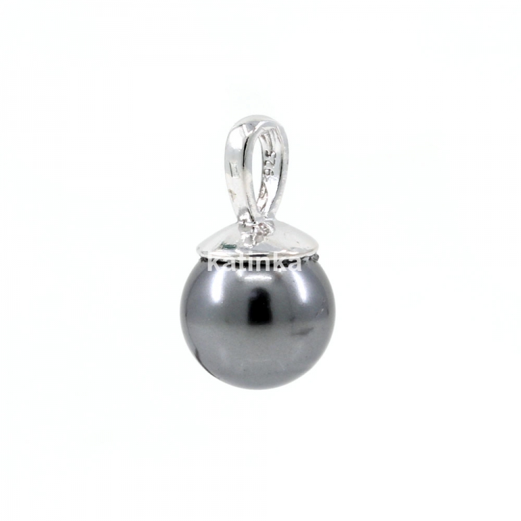 925 silver rhodium-plated pendant with Dark gray Swarovski pearl, 10mm