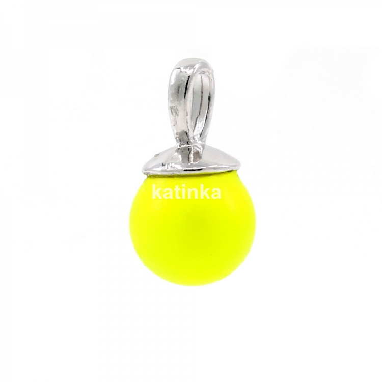 Pandantiv argint 925 rodiat cu perla Swarovski Neon yellow, 10mm