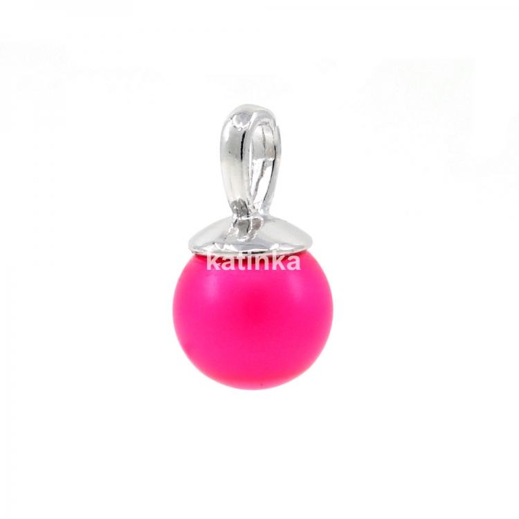 925 silver rhodium-plated pendant with Neon pink Swarovski pearl, 10mm