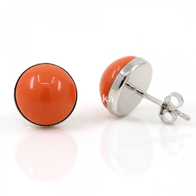 Cercei argint 925 rodiat cu perla Swarovski Coral, 10mm