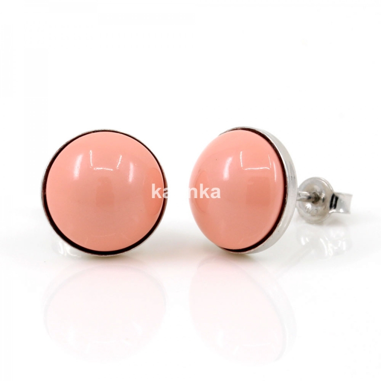 Cercei argint 925 rodiat cu perla Swarovski Pink Coral, 10mm