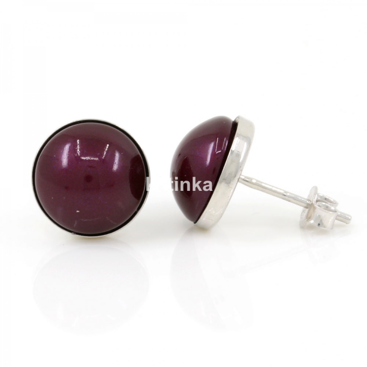 925 silver rhodium-plated earrings with Swarovski Blackberry pearl, 10mm