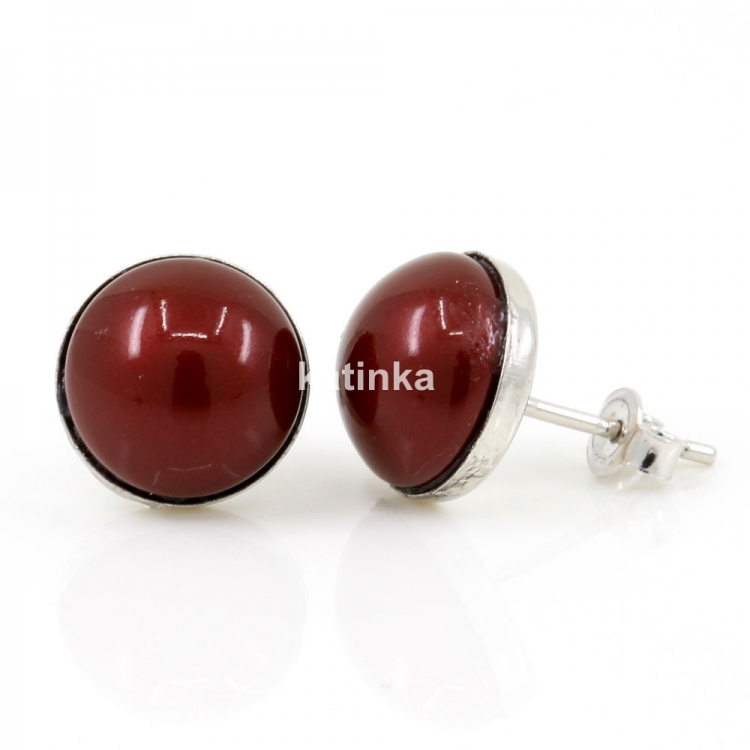 925 silver rhodium-plated earrings with Swarovski Bordeaux pearl, 10mm