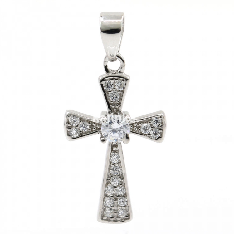 Cross pendant with crystals, silver 925 rhodium-plated