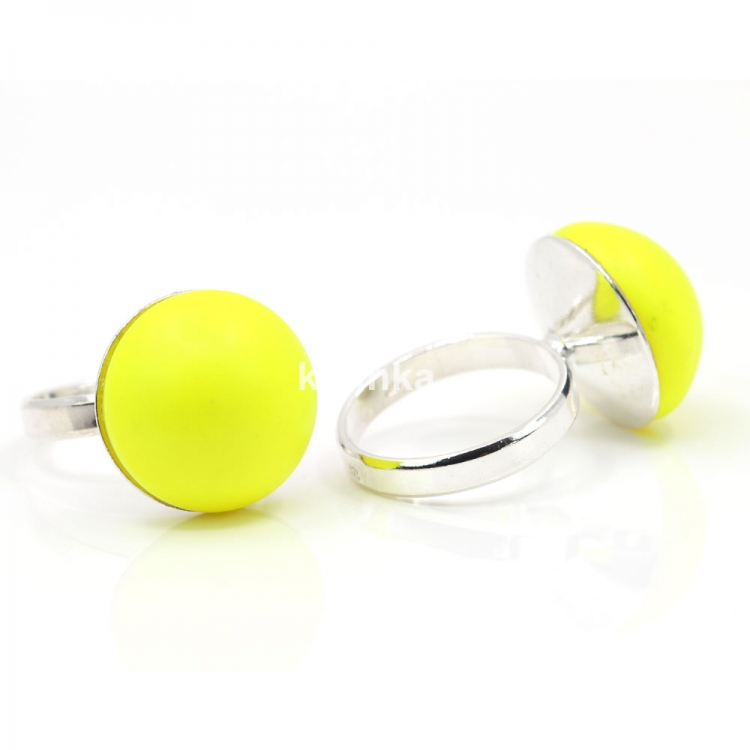 Ring (51) rhodium-plated 925 silver with Swarovski Neon Yellow pearls, 16mm